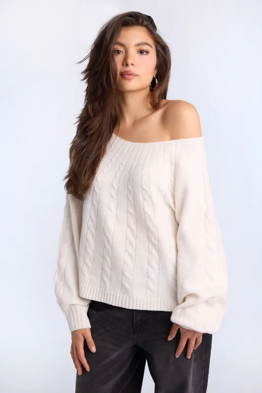 AERO Cable Knit Slash Neck Sweater sold by Bluenotes