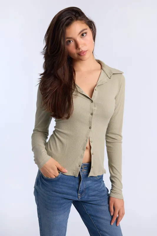 Super Soft Long Sleeve Button-Front Slim Polo Top sold by Bluenotes
