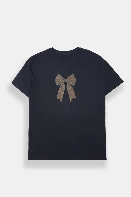 Leopard Bow Graphic Boyfriend Tee sold by Bluenotes