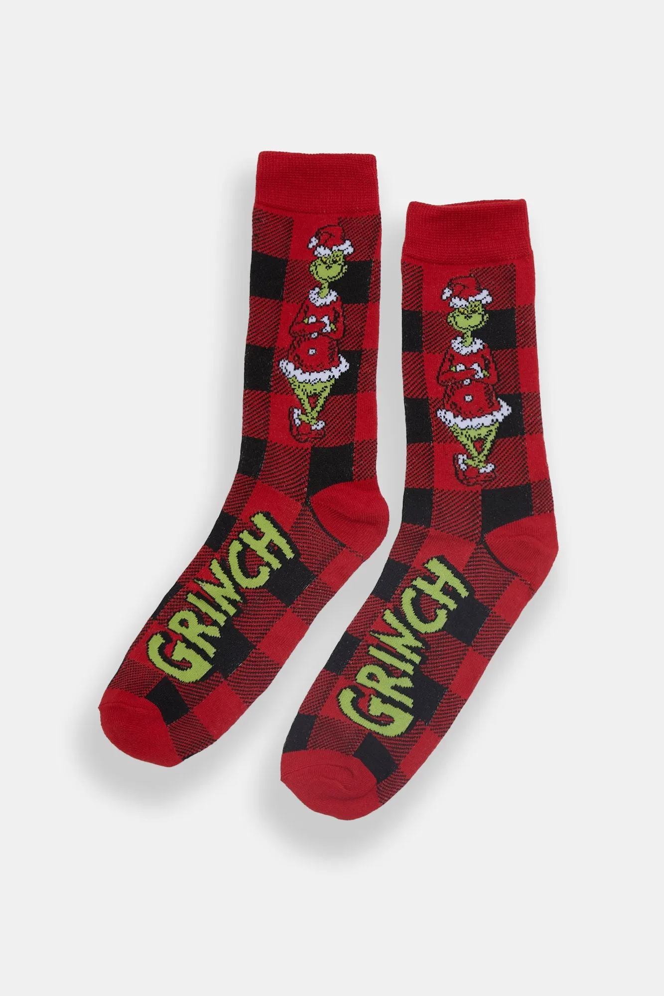The Grinch Buffalo Plaid Crew Socks sold by Bluenotes