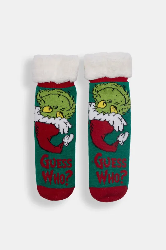 The Grinch Who Sherpa-Lined Reading Socks sold by Bluenotes