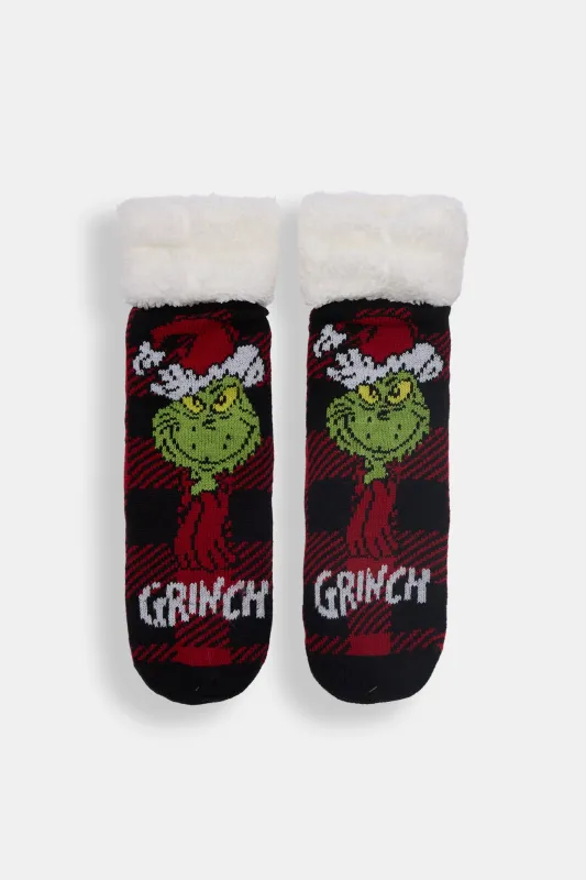 The Grinch Plaid Sherpa-Lined Reading Socks sold by Bluenotes