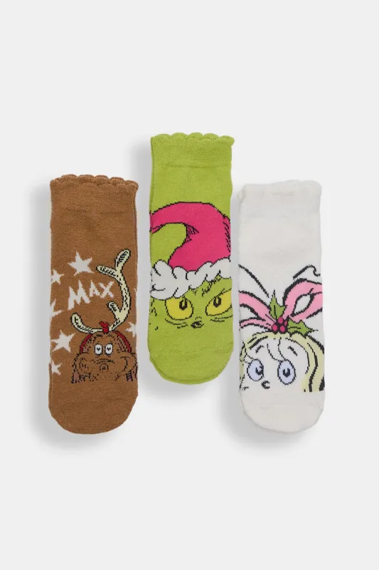 The Grinch Printed Cozy Ankle Socks 3-Pack sold by Bluenotes