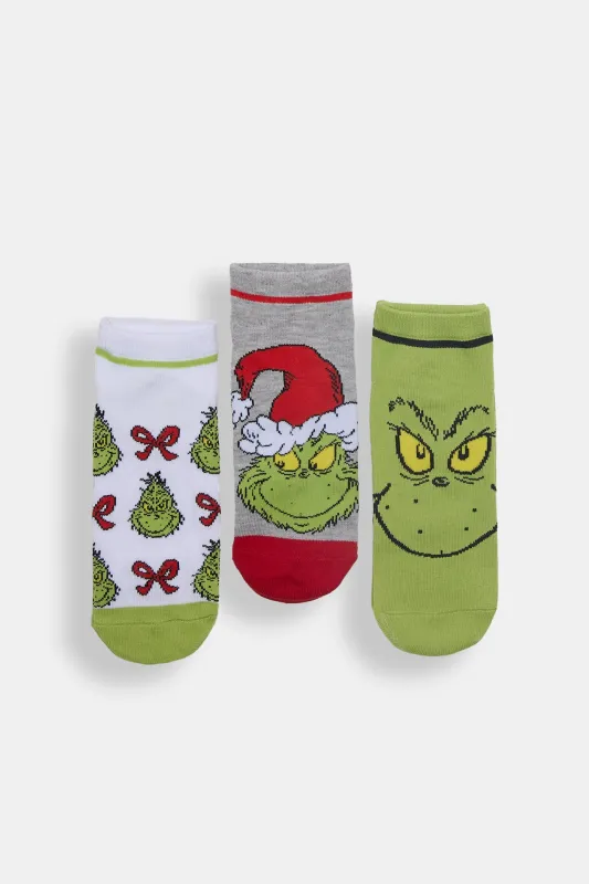 The Grinch Bow Printed Ankle Socks 3-Pack sold by Bluenotes