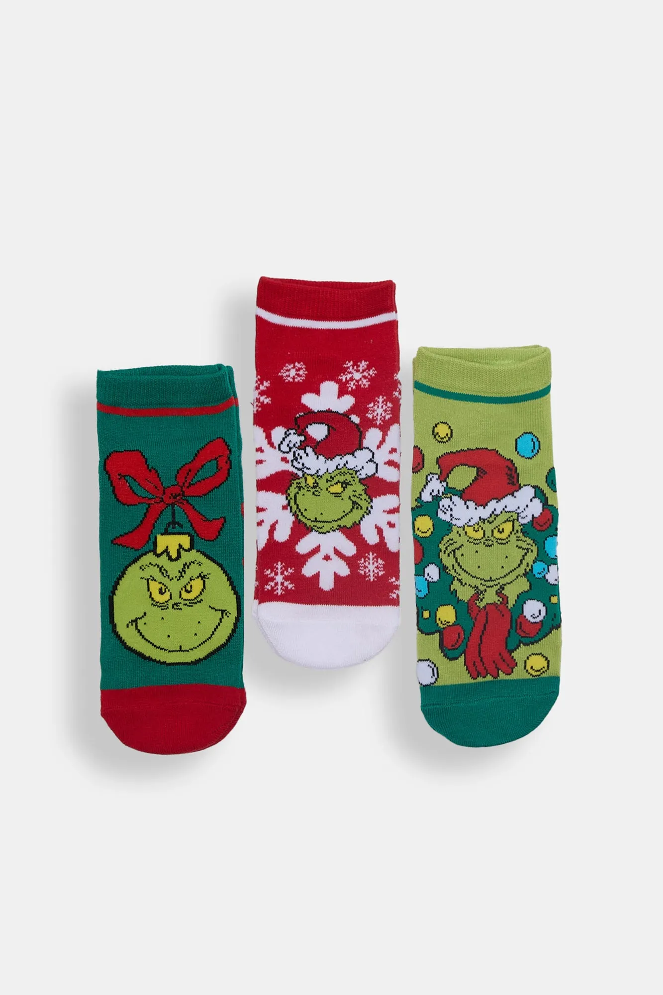 The Grinch Ornaments Printed Ankle Socks 3-Pack sold by Bluenotes