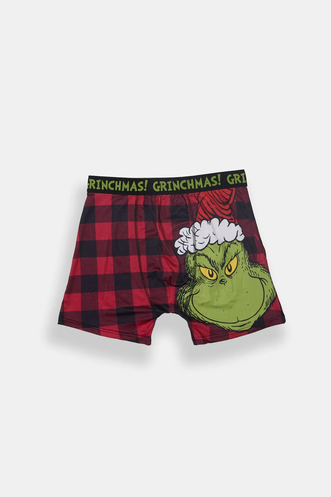 The Grinch Buffalo Plaid Printed Boxer Briefs sold by Bluenotes