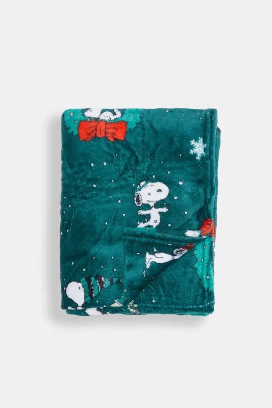 Peanuts Snoopy Christmas Wreath Plush Blanket sold by Bluenotes