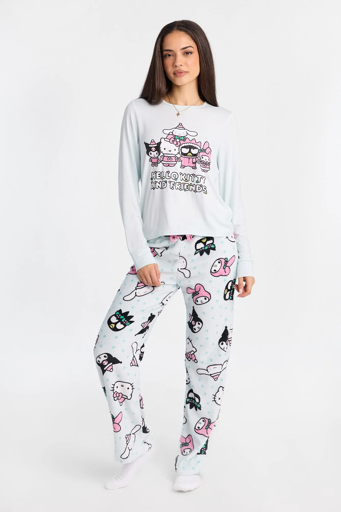 Hello Kitty Long Sleeve Pajama Top And Plush Pajama Pants 2-Piece Set sold by Bluenotes