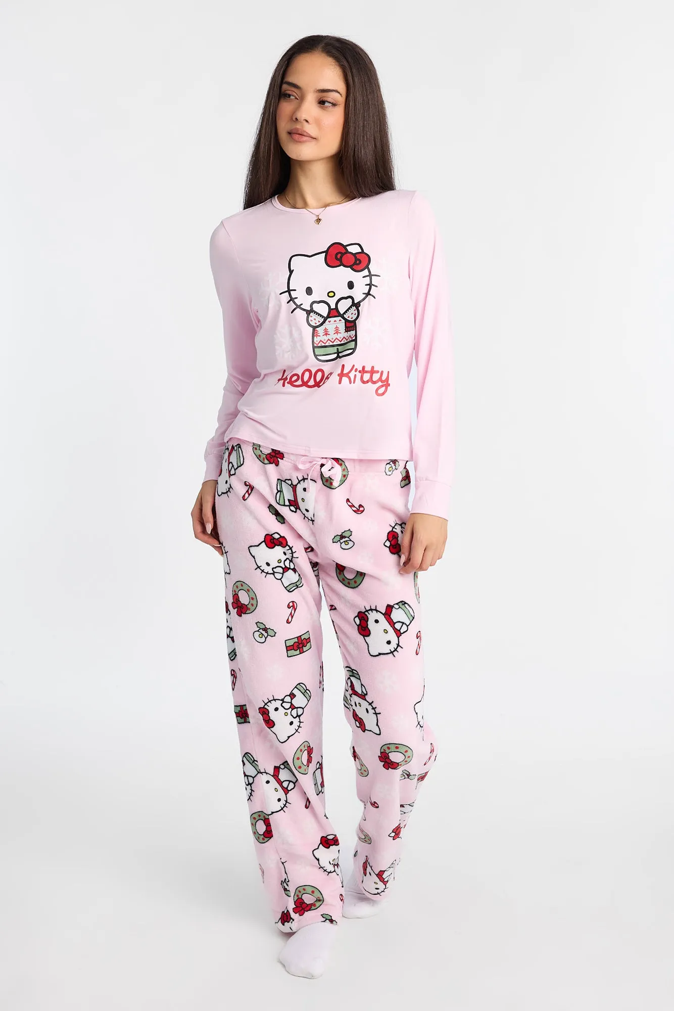 Hello Kitty Snowflakes Long Sleeve Pajama Top And Plush Pajama Pants 2-Piece Set sold by Bluenotes