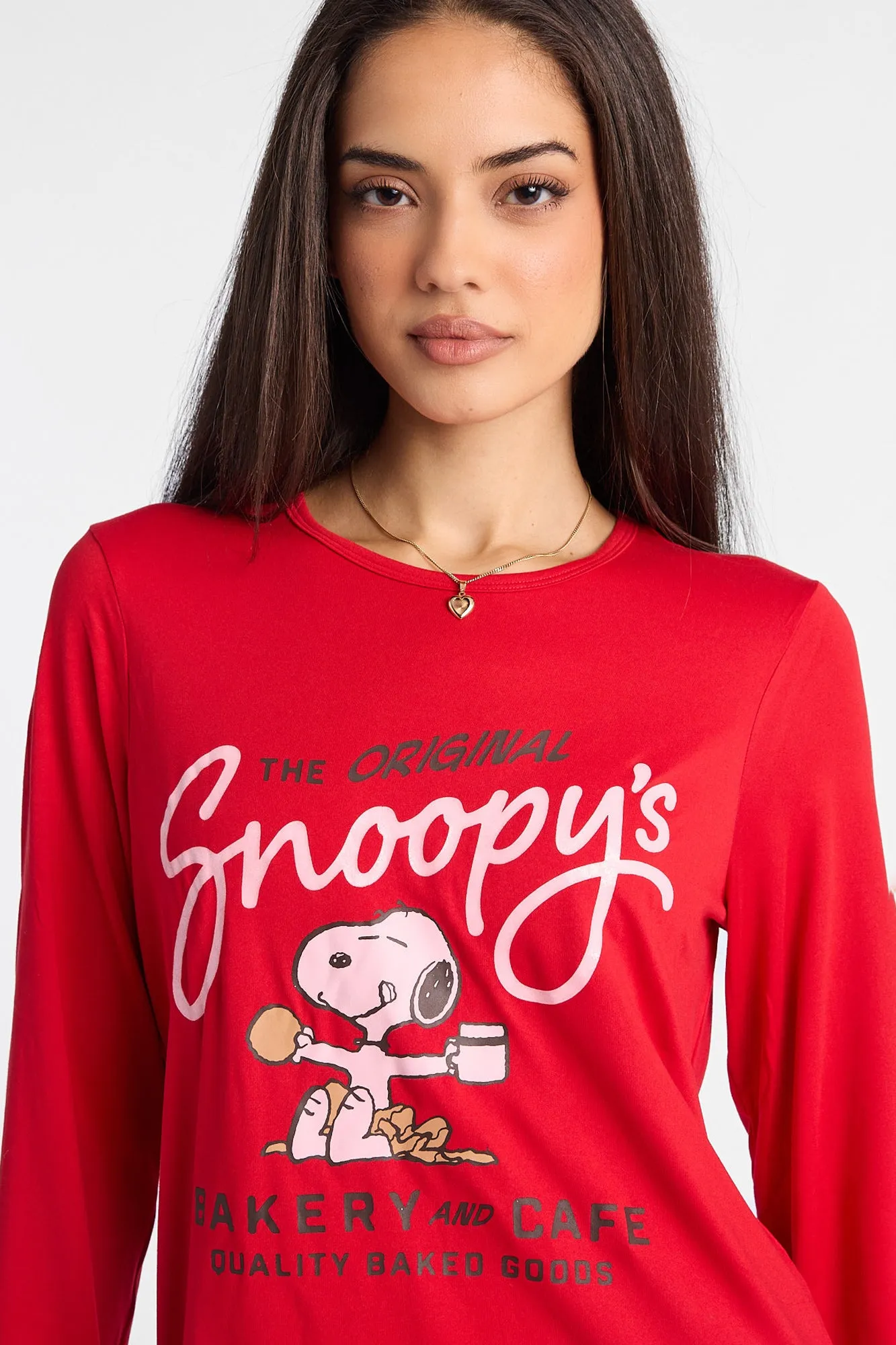 Peanuts Snoopy's Bakery & Cafe Long Sleeve Pajama Top And Plush Pajama Pants 2-Piece Set sold by Bluenotes product image thumbnail 2