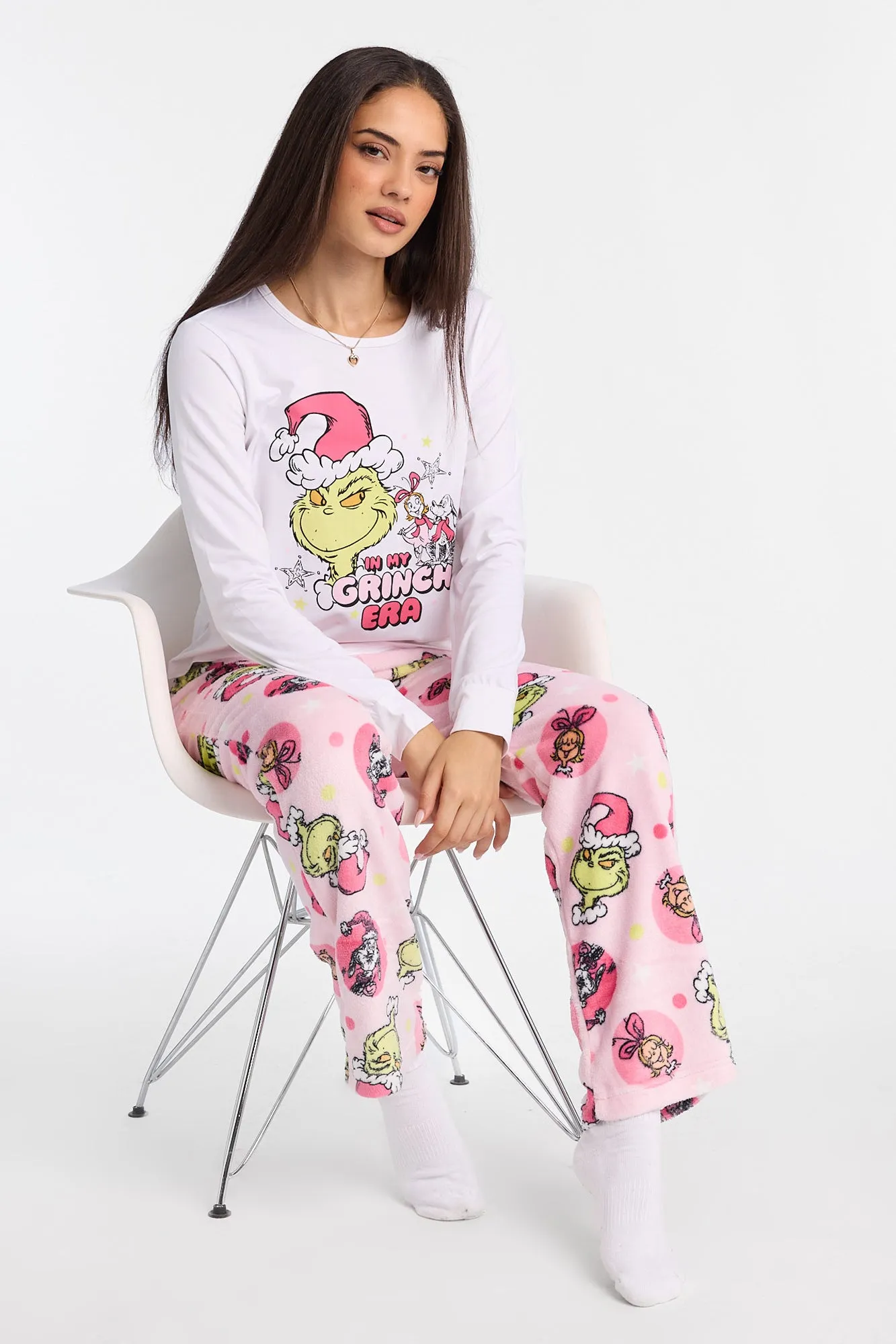 The Grinch Era Long Sleeve Pajama Top And Plush Pajama Pants 2-Piece Set sold by Bluenotes product image thumbnail 5