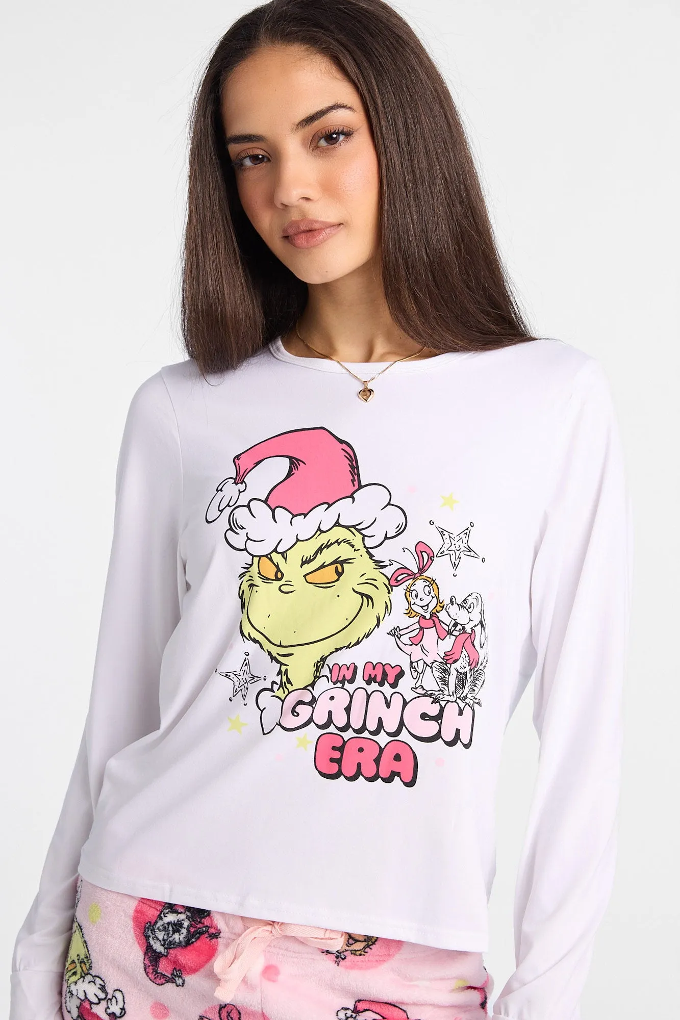 The Grinch Era Long Sleeve Pajama Top And Plush Pajama Pants 2-Piece Set sold by Bluenotes product image thumbnail 2