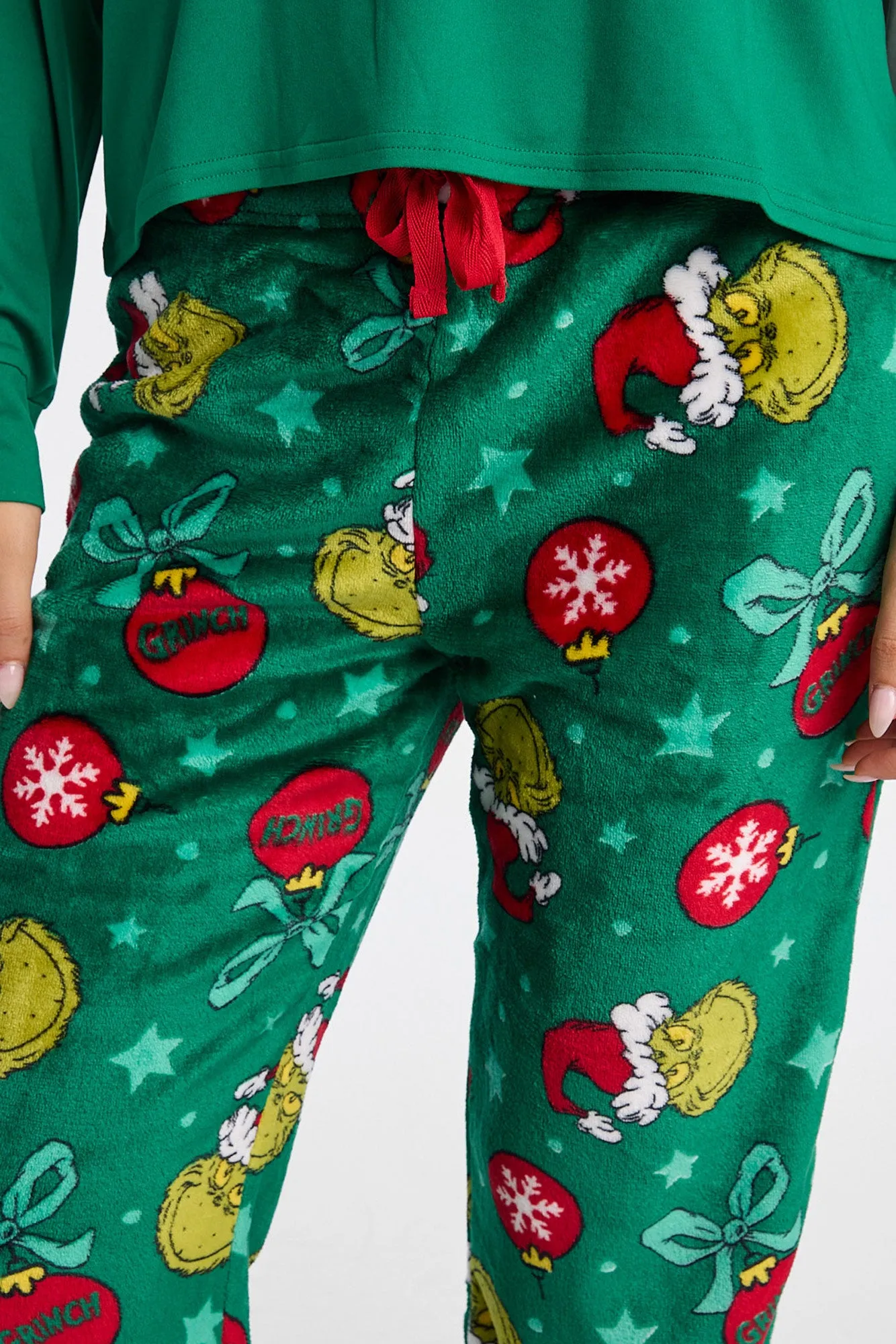 Merry Grinchmas Long Sleeve Pajama Top And Plush Pajama Pants 2-Piece Set sold by Bluenotes product image thumbnail 4