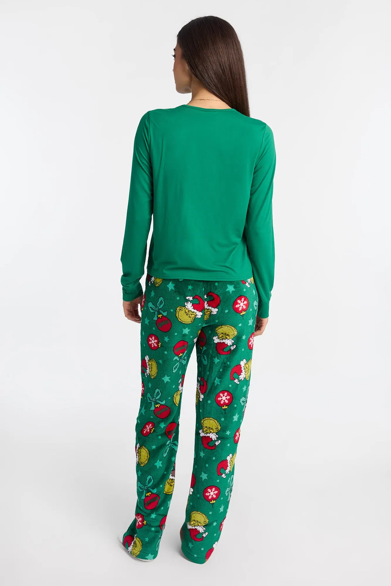 Merry Grinchmas Long Sleeve Pajama Top And Plush Pajama Pants 2-Piece Set sold by Bluenotes product image thumbnail 3