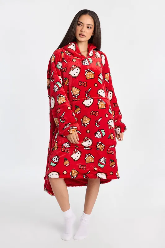 Hello Kitty Candy Cane Printed Oversized Blanket Hoodie sold by Bluenotes