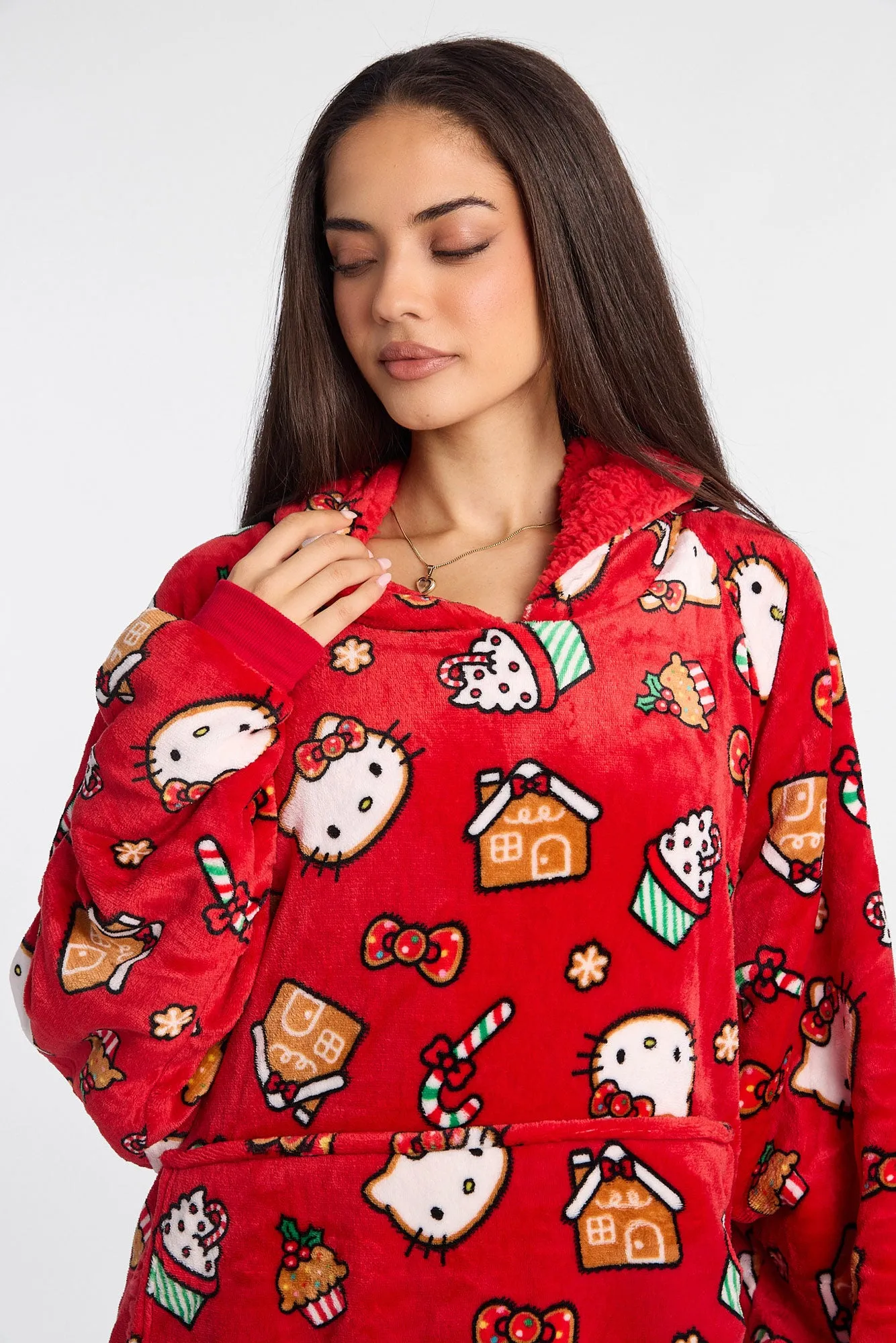 Hello Kitty Candy Cane Printed Oversized Blanket Hoodie sold by Bluenotes product image thumbnail 2