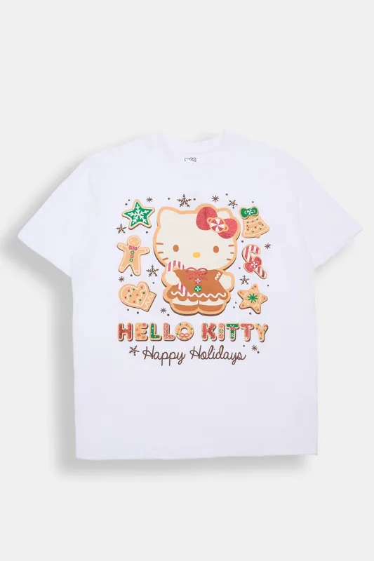 Hello Kitty Happy Holidays Graphic Boyfriend Tee sold by Bluenotes