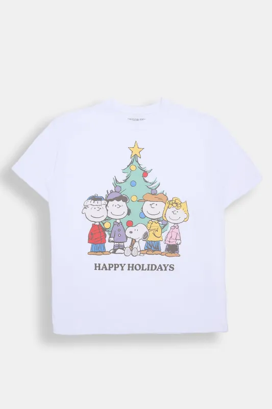 Peanuts Snoopy Happy Holidays Graphic Boyfriend Tee sold by Bluenotes