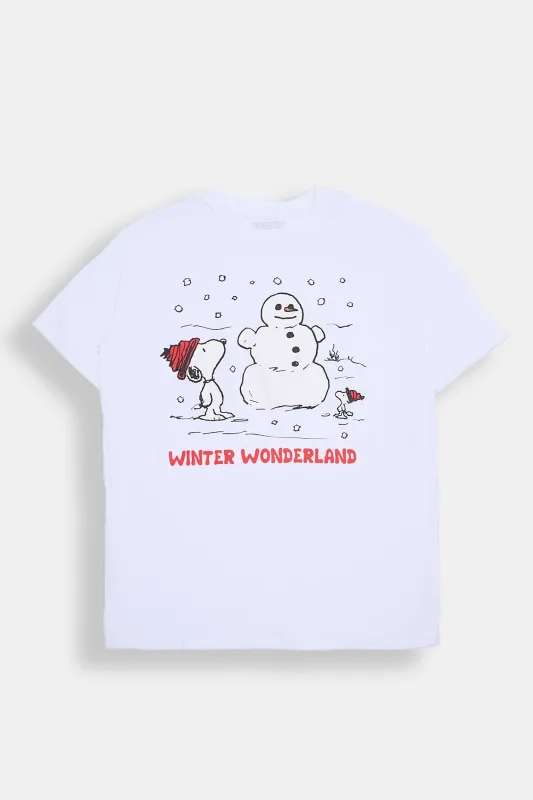 Peanuts Snoopy Winter Wonderland Graphic Boyfriend Tee made by Aeropostale