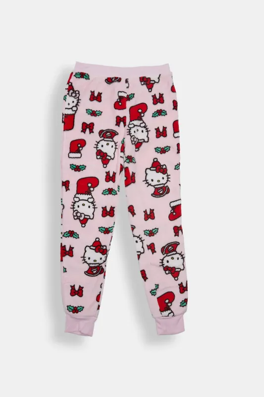 Girls' Hello Kitty Bow Plush Pajama Jogger sold by Bluenotes