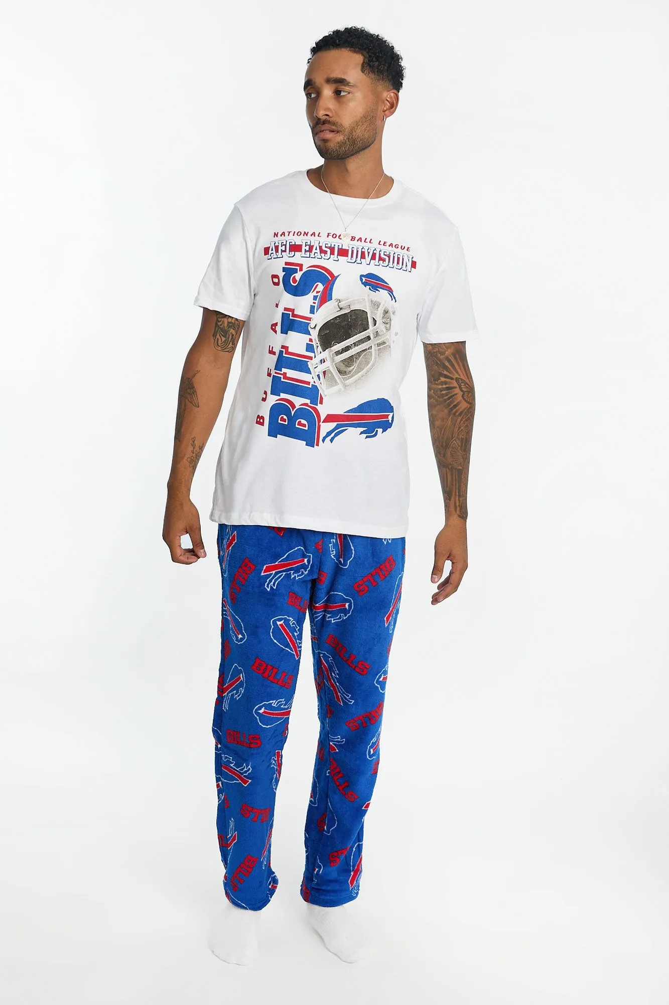 Buffalo Bills Graphic Tee And Plush Pants Pajama 2-Piece Set sold by Bluenotes