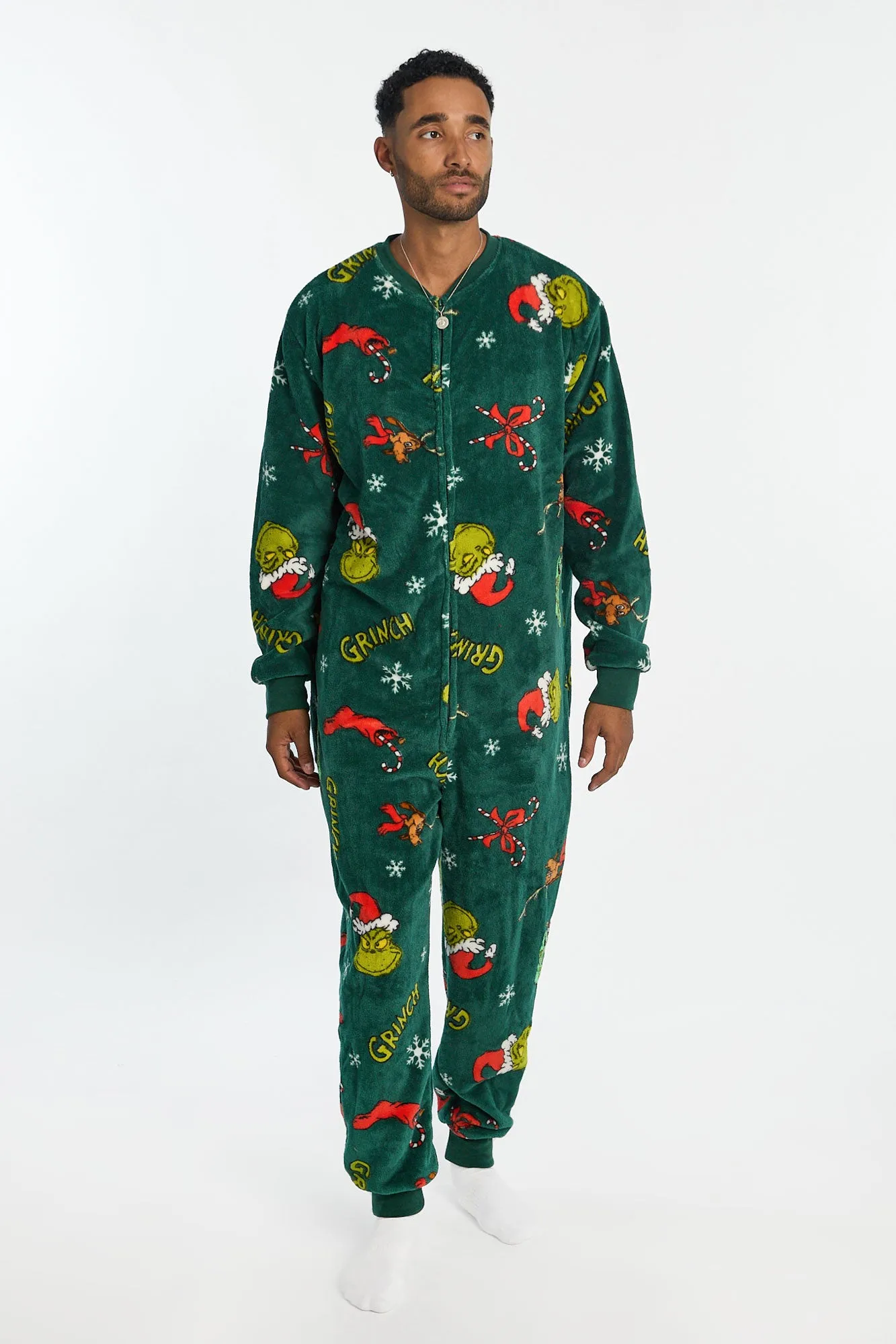 The Grinch Snowflakes Printed Plush Crew Neck Onesie sold by Bluenotes