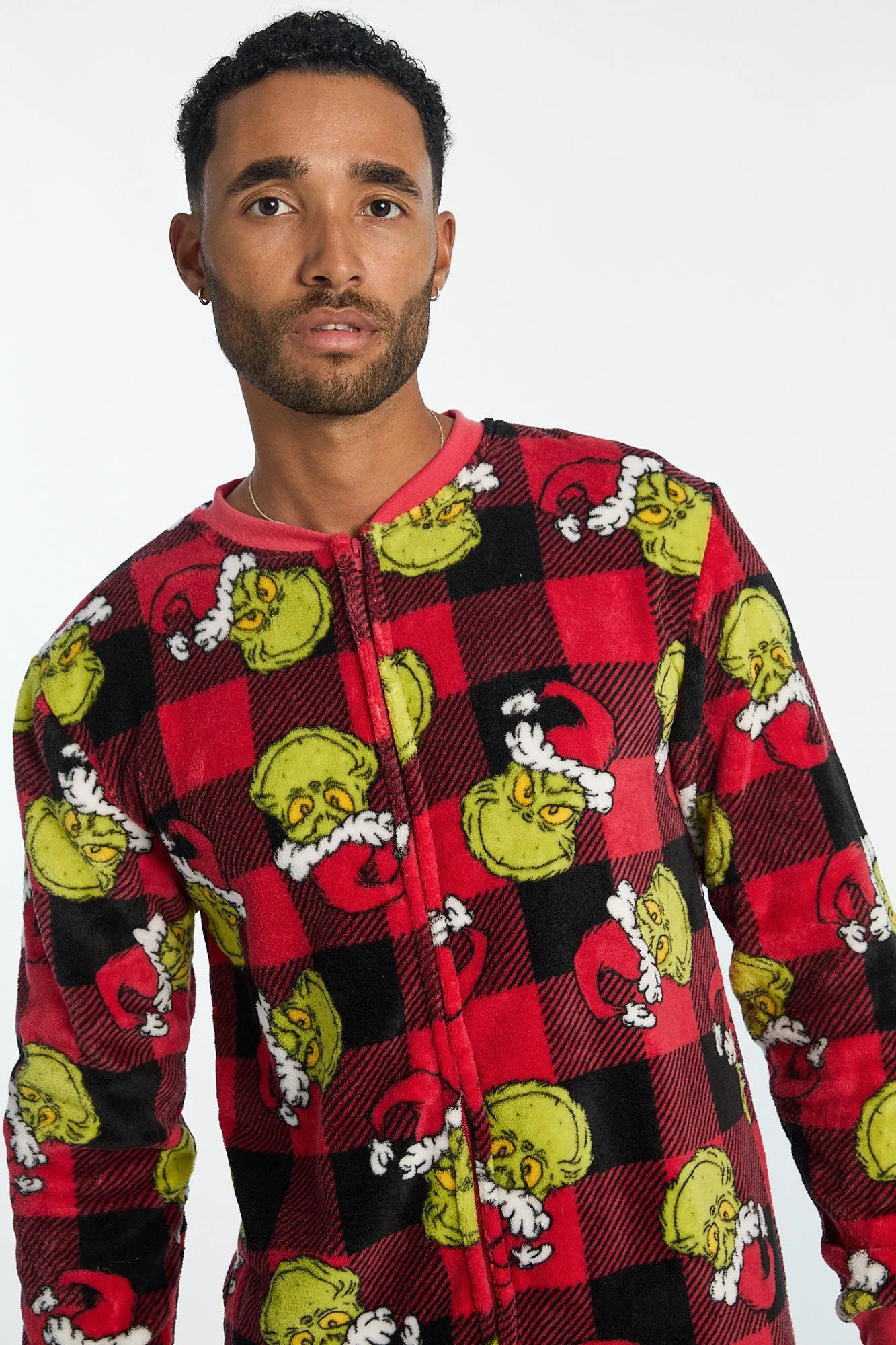 The Grinch Plaid Printed Crew Neck Plush Onesie sold by Bluenotes product image thumbnail 2