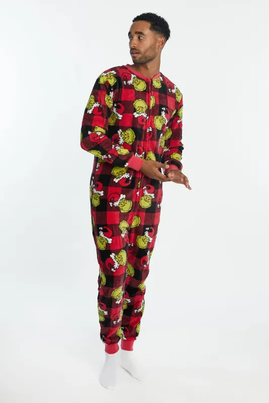 The Grinch Plaid Printed Crew Neck Plush Onesie sold by Bluenotes