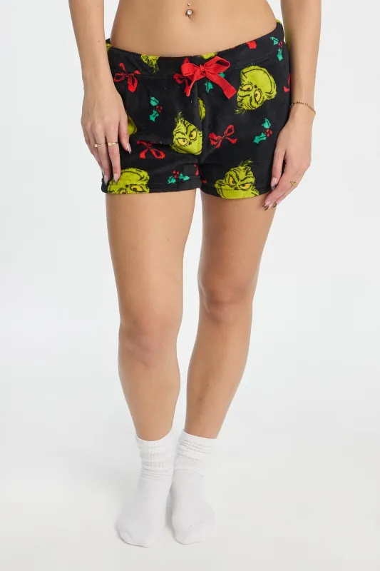 The Grinch Bow Plush Pajama Shorts sold by Bluenotes