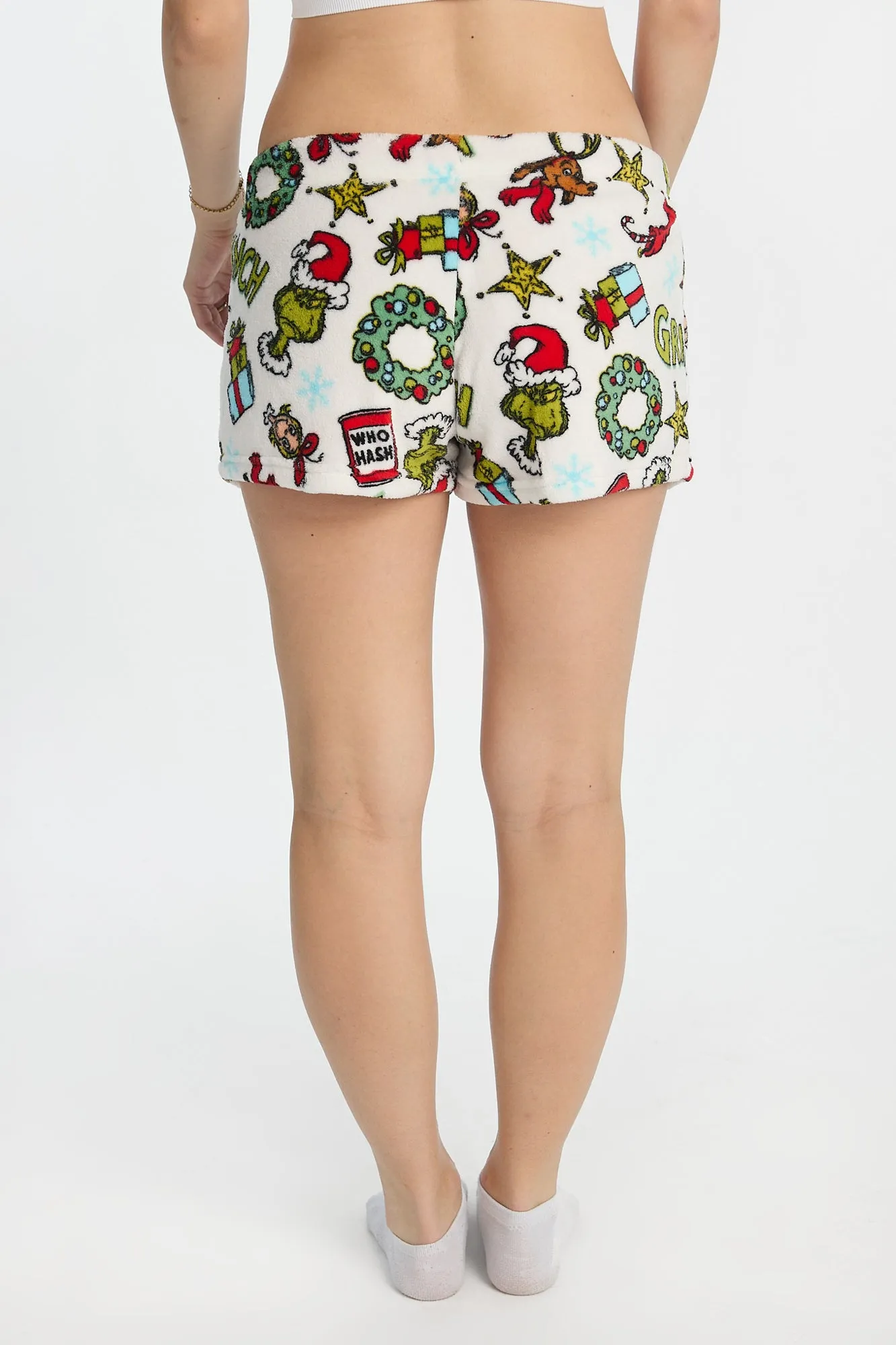 The Grinch Wreath Plush Pajama Shorts sold by Bluenotes product image thumbnail 3