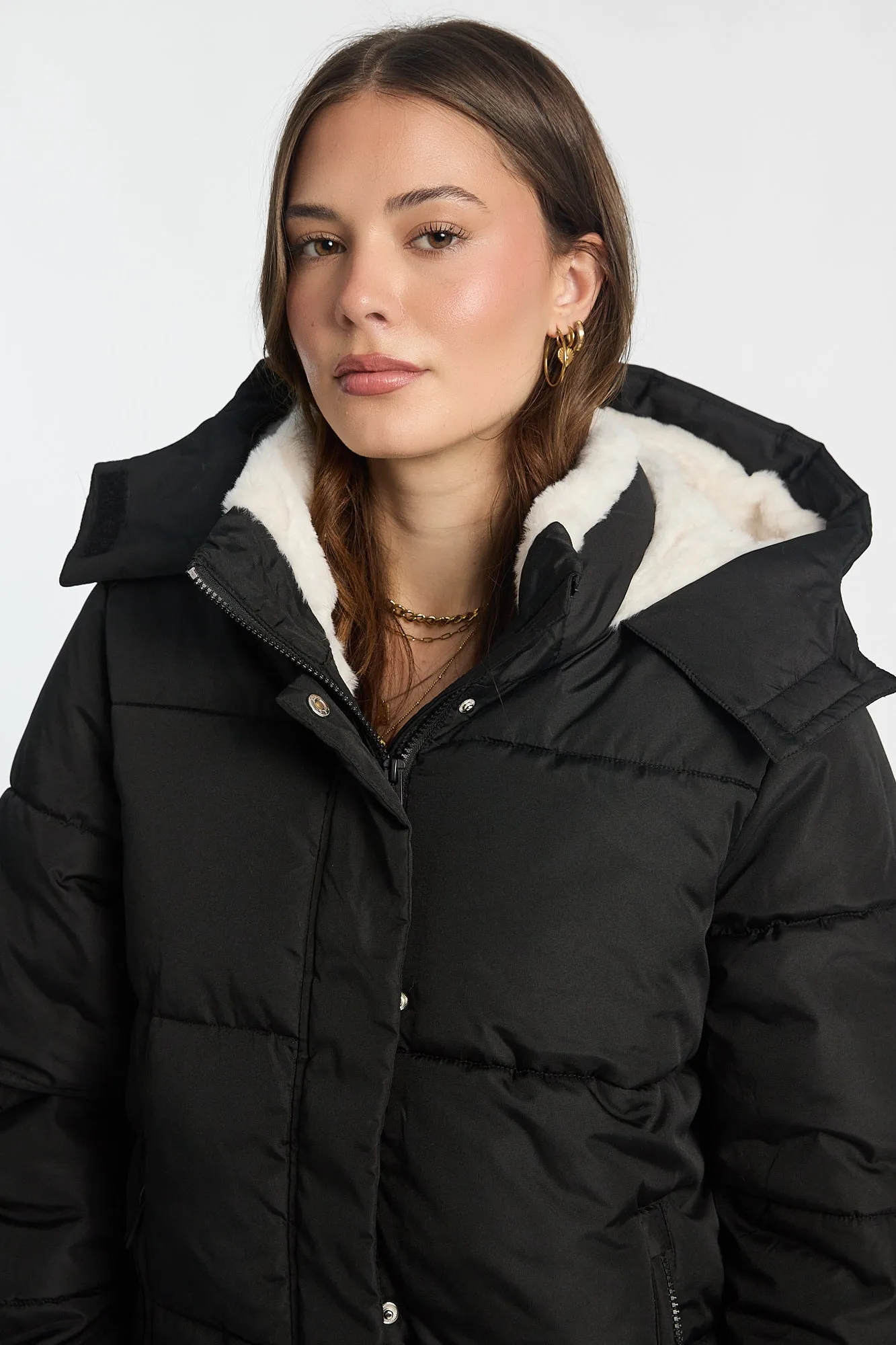 AERO Faux-Fur Lined Midi Hooded Puffer Jacket sold by Bluenotes product image thumbnail 3