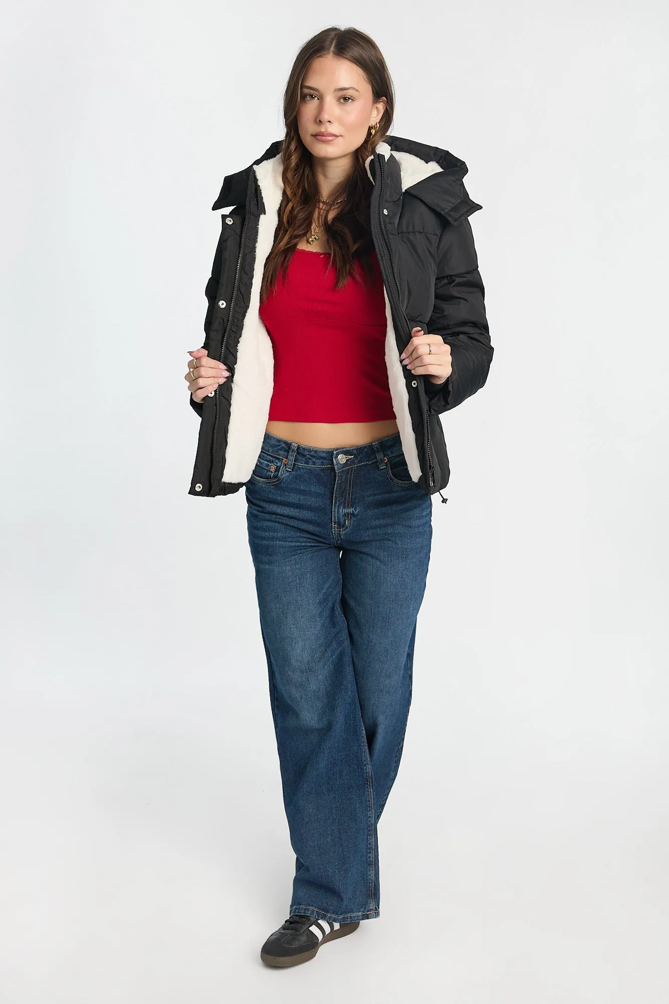 AERO Faux-Fur Lined Midi Hooded Puffer Jacket sold by Bluenotes product image thumbnail 5