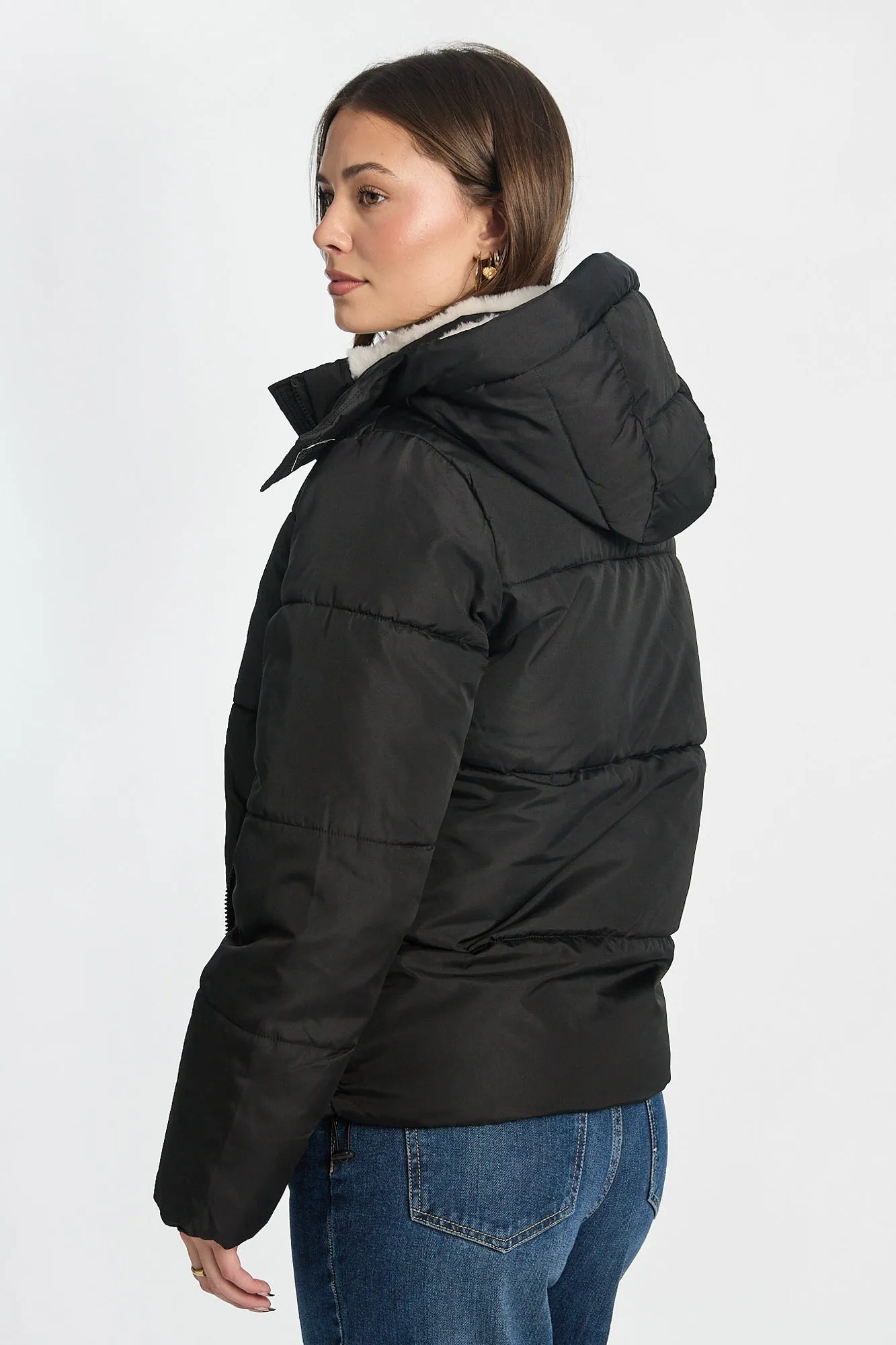 AERO Faux-Fur Lined Midi Hooded Puffer Jacket sold by Bluenotes product image thumbnail 4