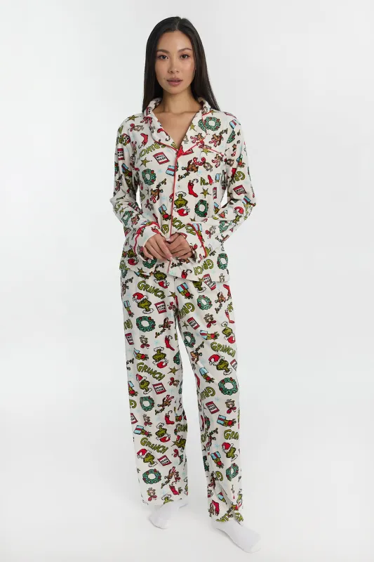 The Grinch Wreath Pajama Dad Shirt And Pants 2-Piece Set made by Aeropostale