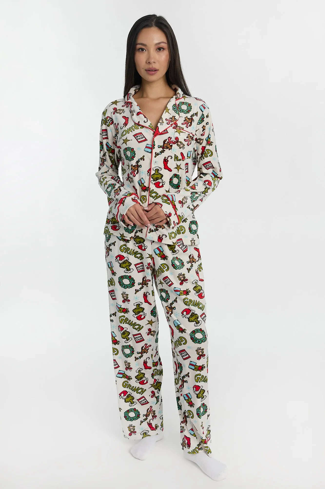 The Grinch Wreath Pajama Dad Shirt And Pants 2-Piece Set sold by Bluenotes