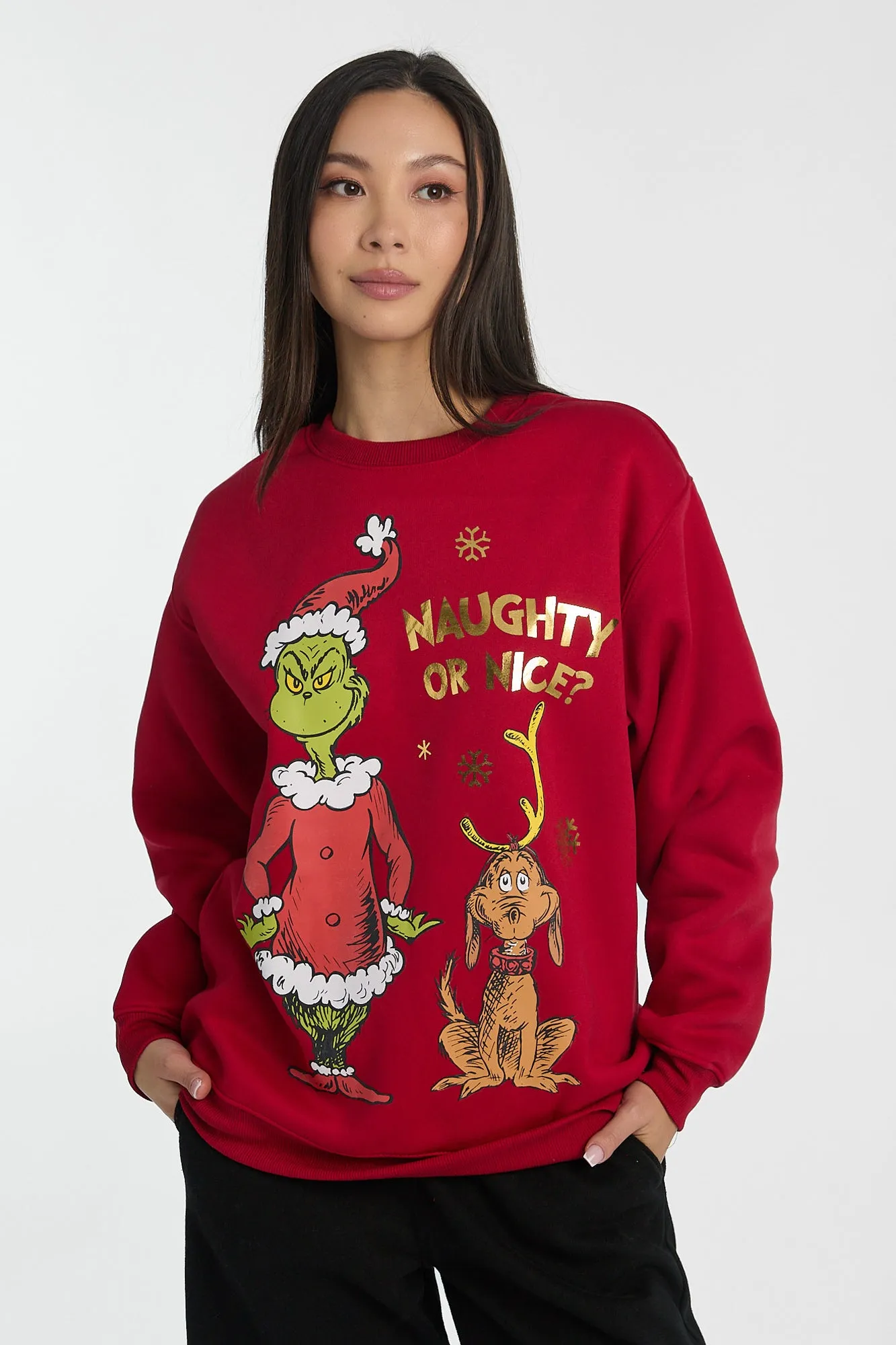 The Grinch Naughty Or Nice Graphic Crew Neck Sweatshirt sold by Bluenotes