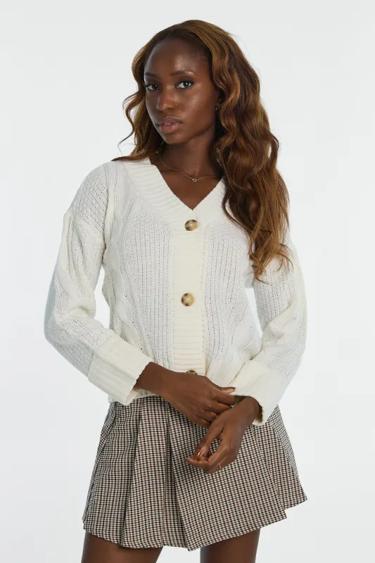 Seed Stitch Cable Knit Cardigan sold by Bluenotes