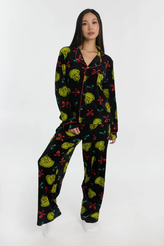The Grinch Bow Pajama Dad Shirt And Pants 2-Piece Set made by Aeropostale