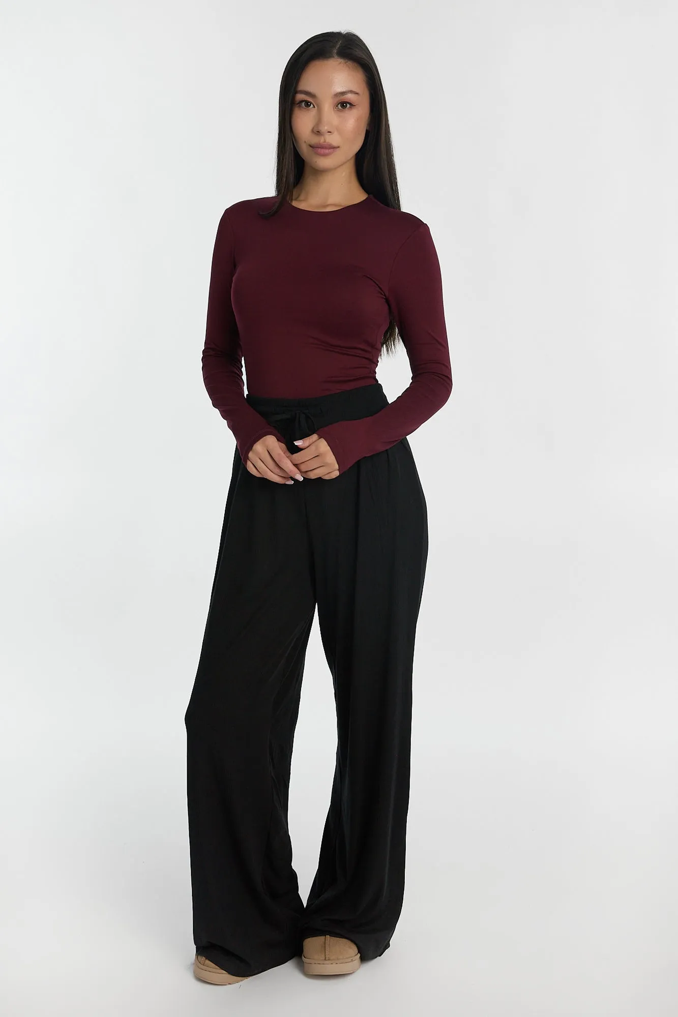 Super Soft Ribbed Knit Wide Leg Pajama Pants sold by Bluenotes product image thumbnail 5