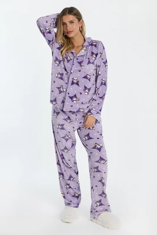 Kuromi Velour Pajama Dad Shirt And Pants 2-Piece Set sold by Bluenotes