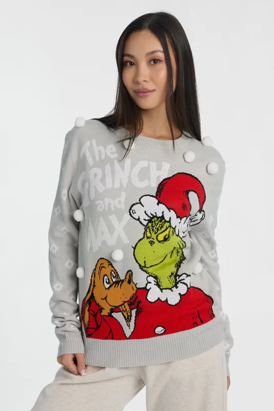 The Grinch & Max Pom Pom Graphic Crew Neck Sweater sold by Bluenotes