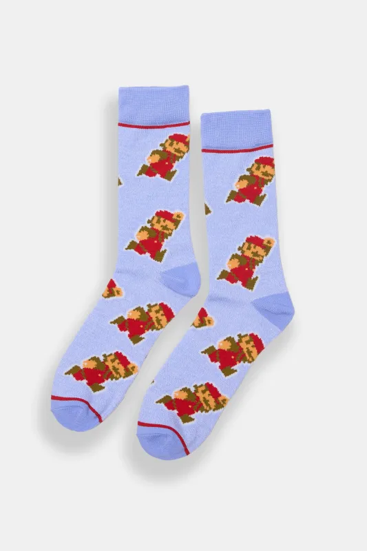 Super Mario Pixel Printed Jacquard Crew Socks sold by Bluenotes