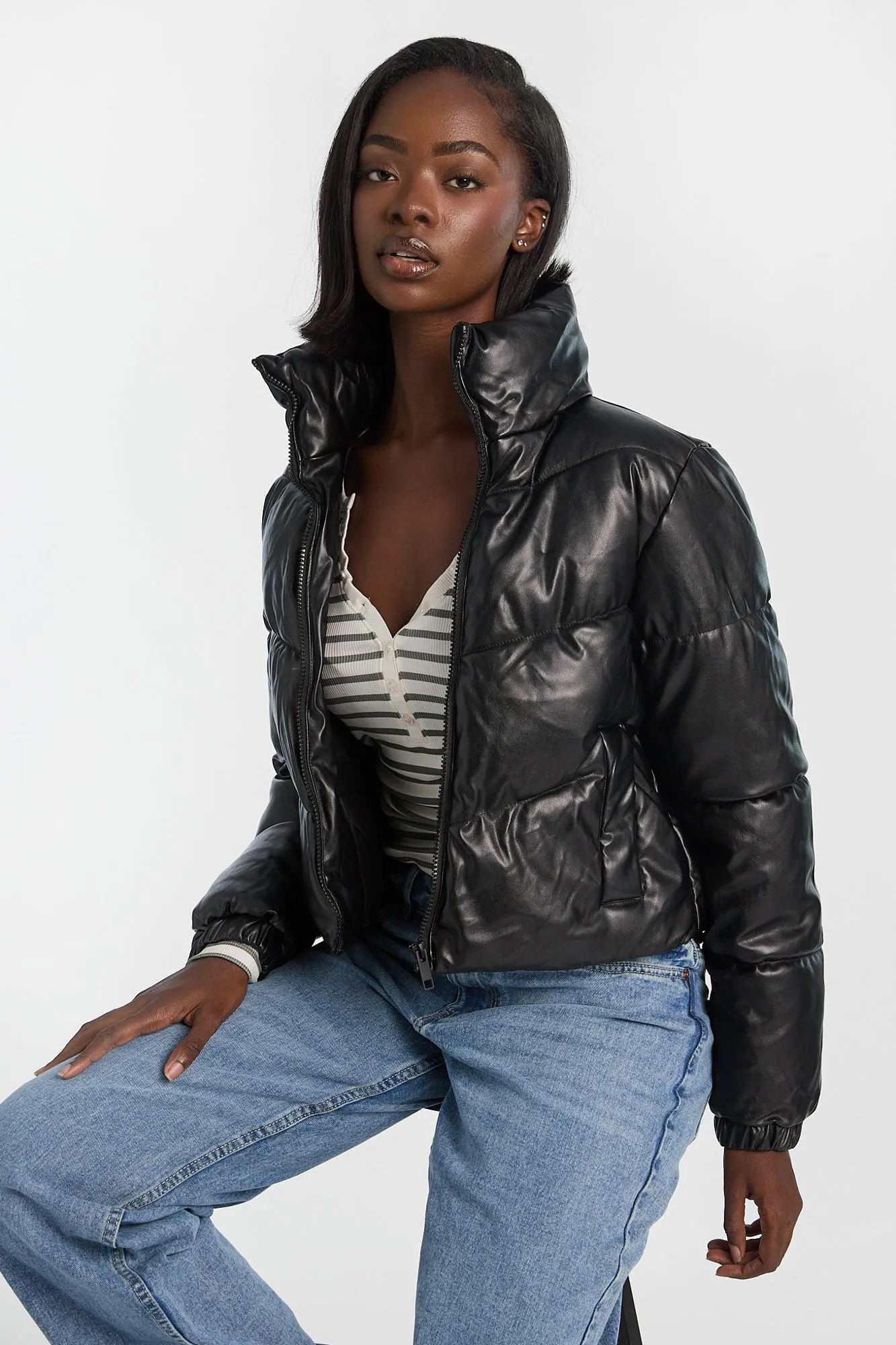 Mock Neck Cropped Puffer Jacket sold by Bluenotes product image thumbnail 4