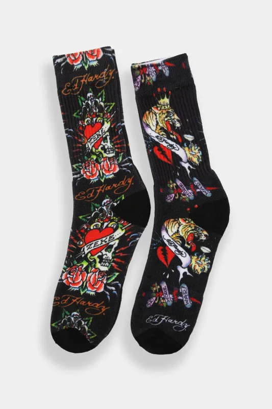 Ed Hardy Crowned Tiger Printed Crew Socks 2-Pack sold by Bluenotes