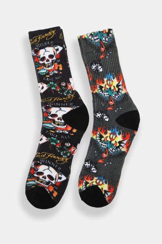 Ed Hardy Die & Skulls Printed Crew Socks 2-Pack sold by Bluenotes