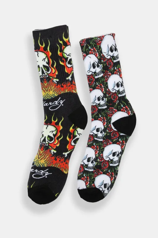 Ed Hardy Skull Printed Crew Socks 2-Pack sold by Bluenotes