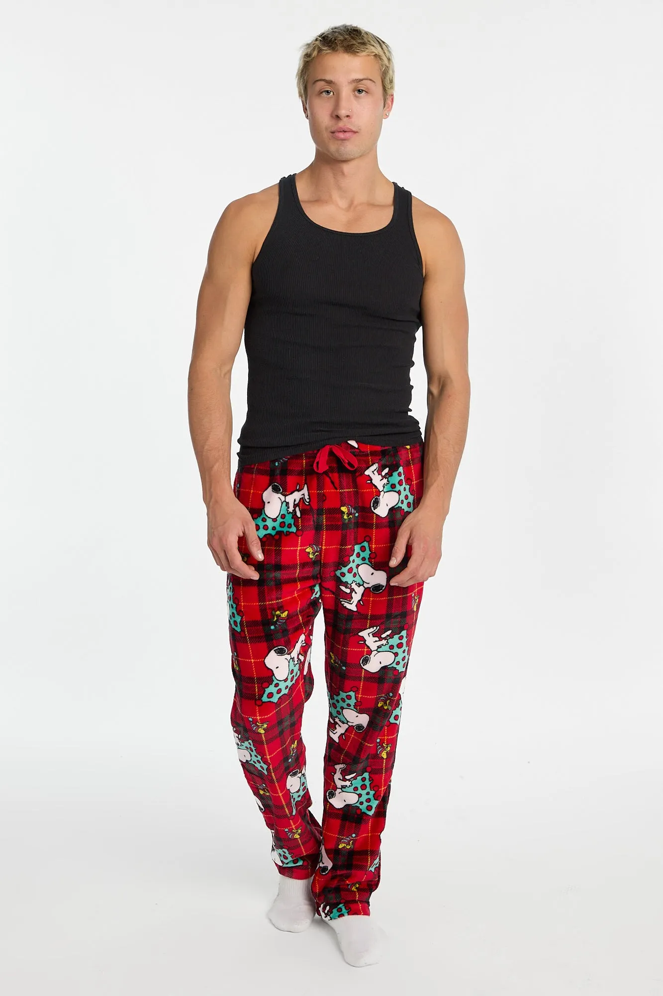 Peanuts Snoopy Christmas Tree Checkered Plush Pajama Pants sold by Bluenotes product image thumbnail 4