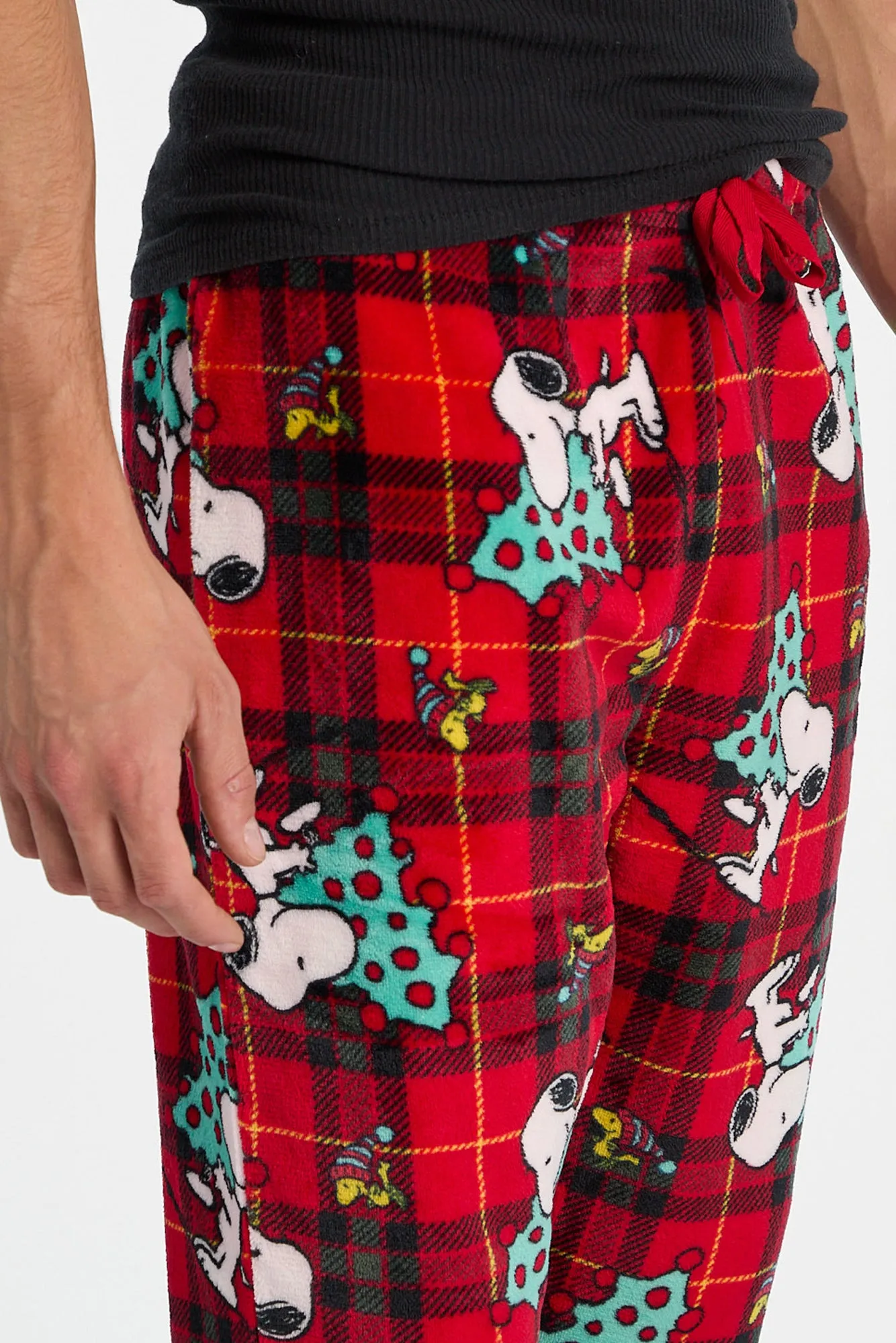 Peanuts Snoopy Christmas Tree Checkered Plush Pajama Pants sold by Bluenotes product image thumbnail 2
