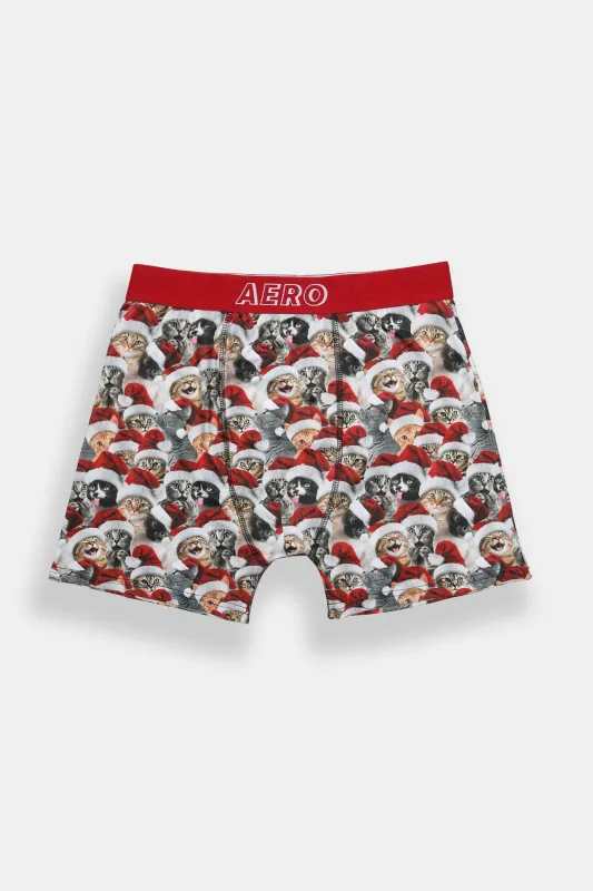 AERO Cats & Santa Hat Christmas Printed Boxer Briefs sold by Bluenotes