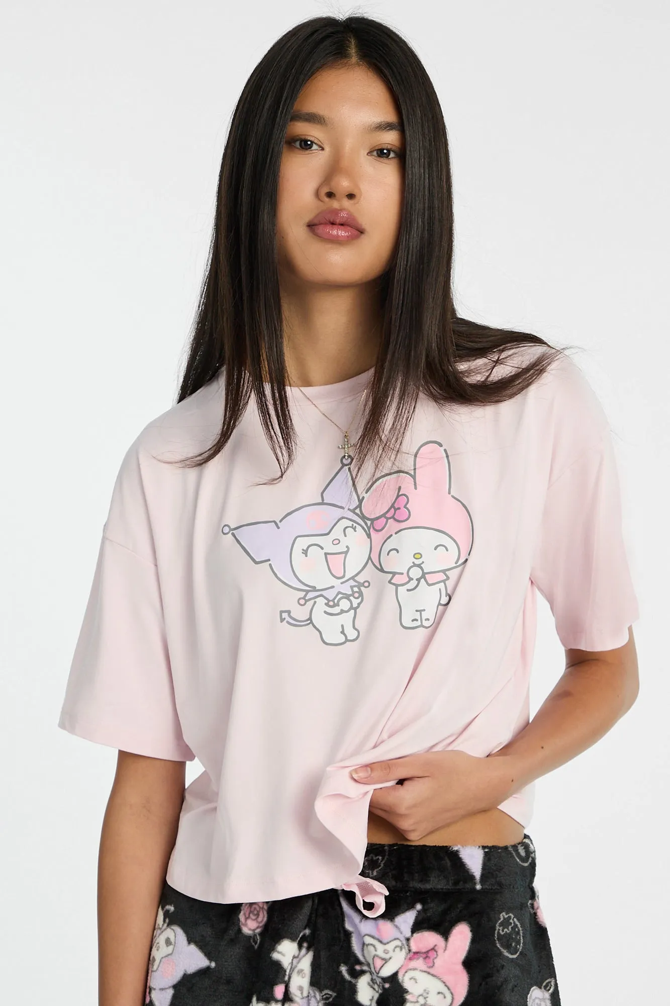 Kuromi My Melody Pajama Tee & Plush Shorts 2-Piece Set sold by Bluenotes product image thumbnail 4